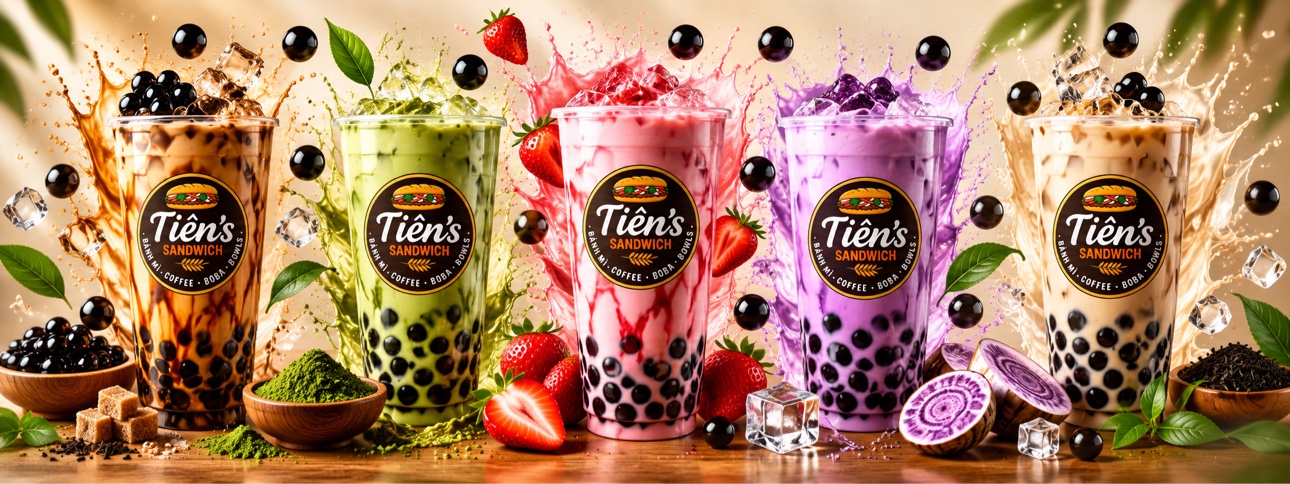 Boba milk tea in a Tiên's branded cup