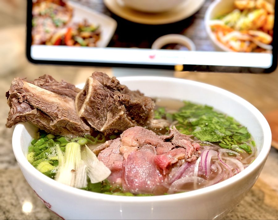 Bowl of beef phở with short rib